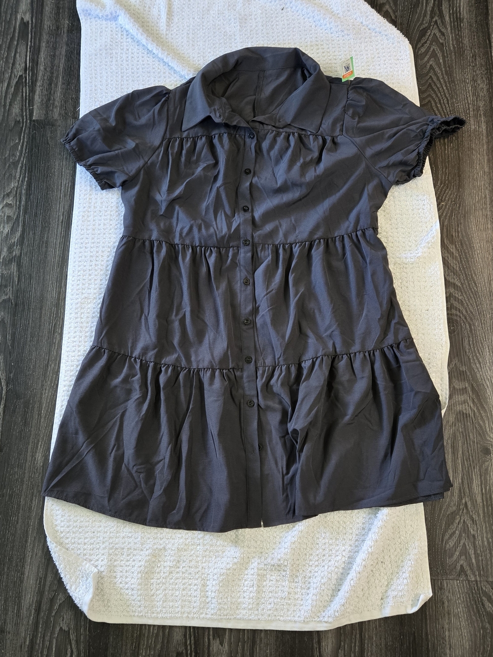 SHEIN Charcole Short Sleeve Tiered Button-dress